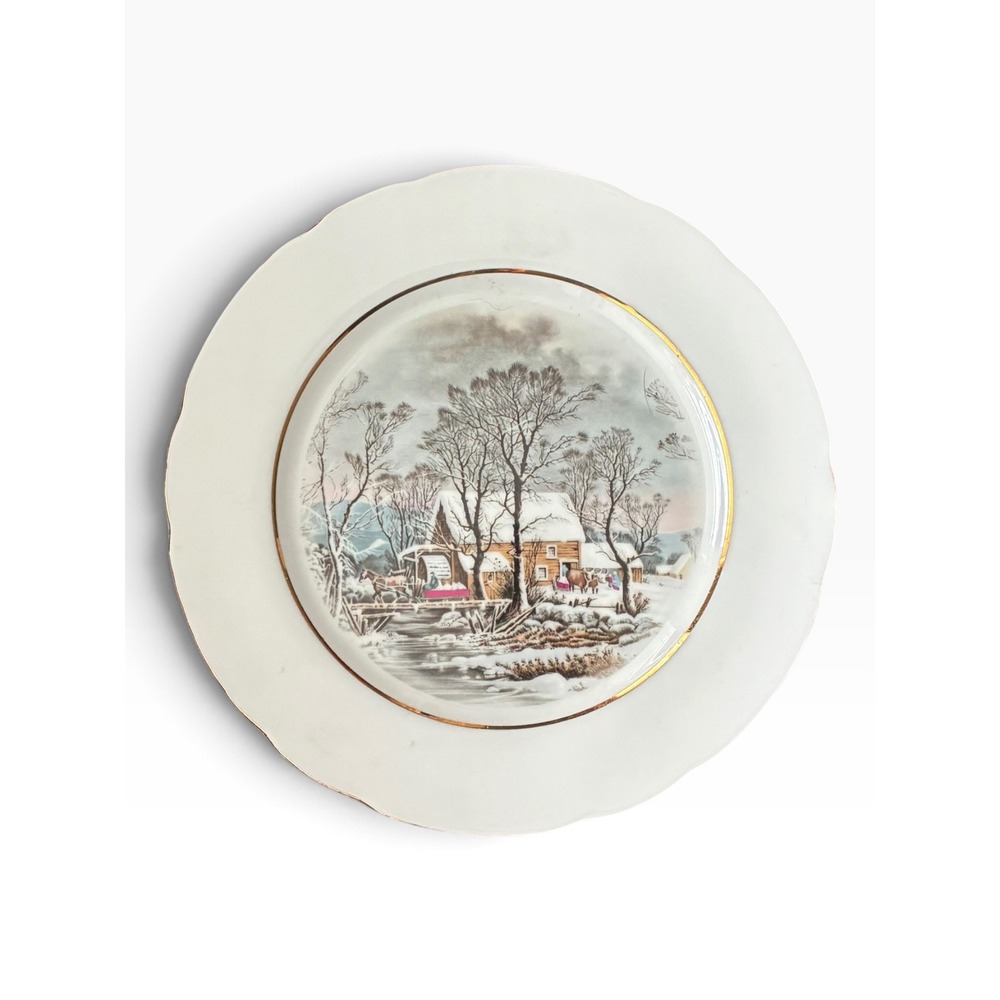 Avon Collector Plate Unisex 8.75in White Good 1977 Old Grist Mill Winter Decor